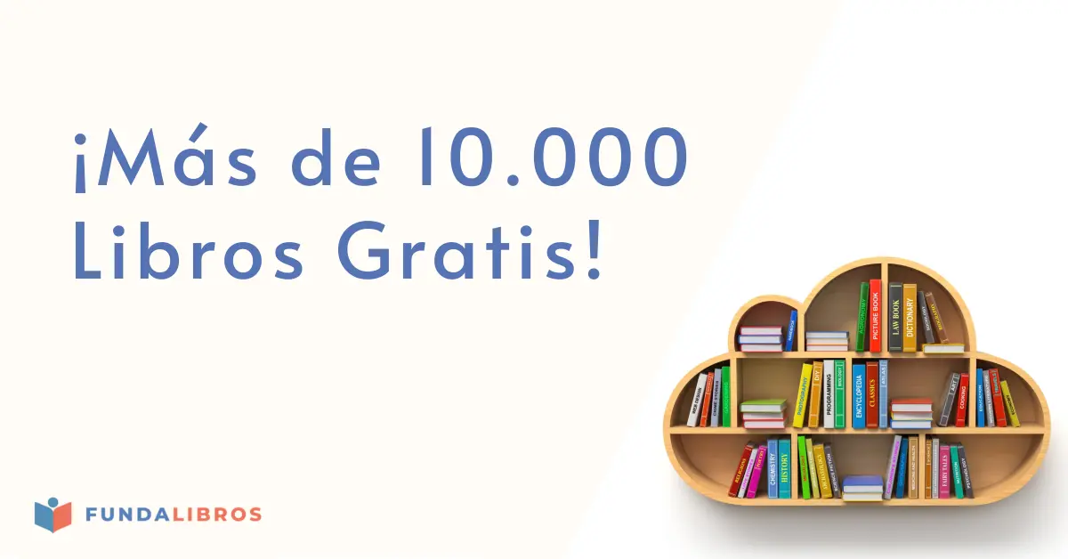 Más de 10.000 libros gratis: estantería en forma de nube con libros de colores