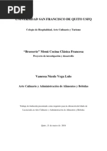 “Brasserie” Menú Cocina Clásica Francesa por Vanessa Nicole Vega Lulo
