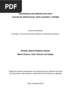 Cocina internacional: Conceptos y técnicas francesas utilizados en diferentes productos por Ricardo Gabriel Robalino Salazar